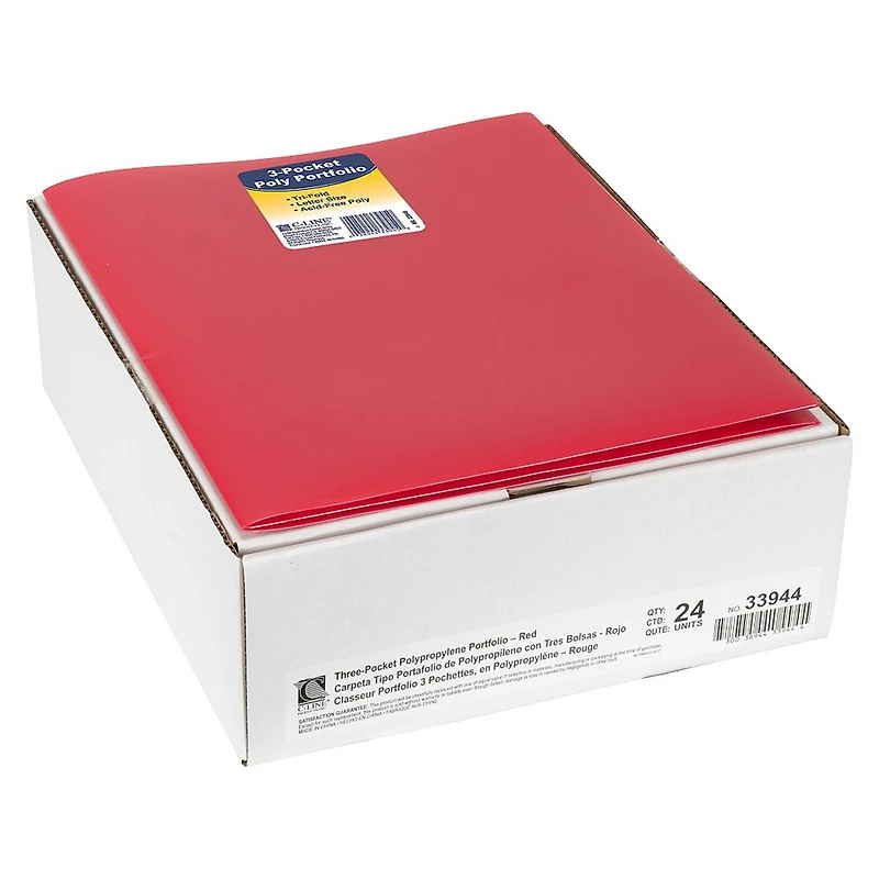 C-Line® Red 3-Pocket Poly Portfolios, 24ct.