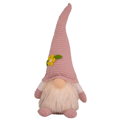 12" Lighted Pink Spring Gnome with Flower Hat