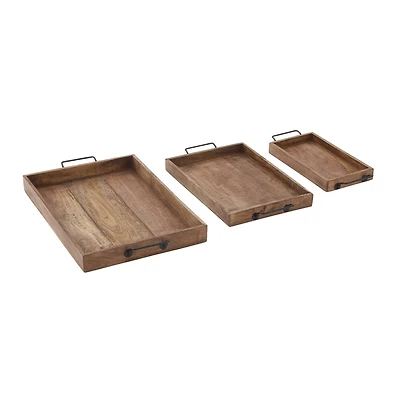 Rustic Brown Mango Wood Tray Set