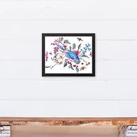 Floral Bird on Branch 11" x 14" Black Framed Canvas