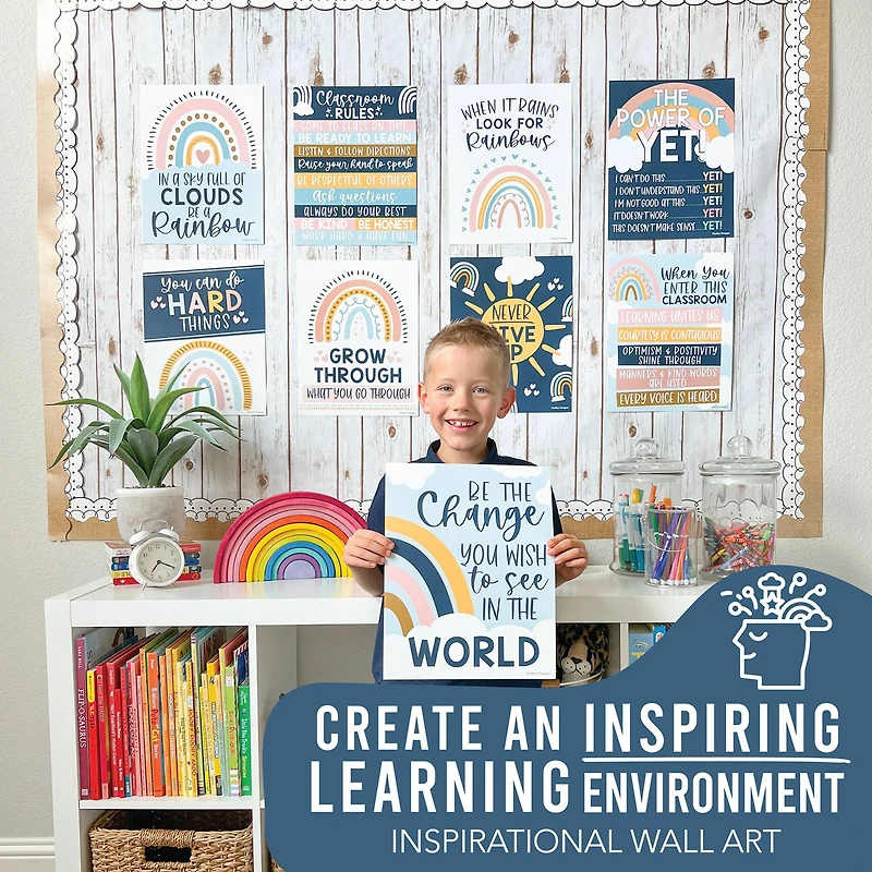 Hadley Designs 11" x 14" Boho Rainbow Growth Mindset Classroom Décor Posters Set