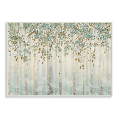 Stupell Industries Abstract Forest Leaves Trees Blue Tan Soft Painting Wood Wall Plaque