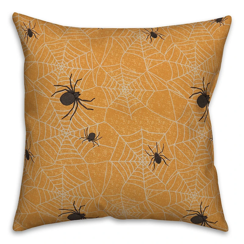 Orange Spider Web Pattern Throw Pillow