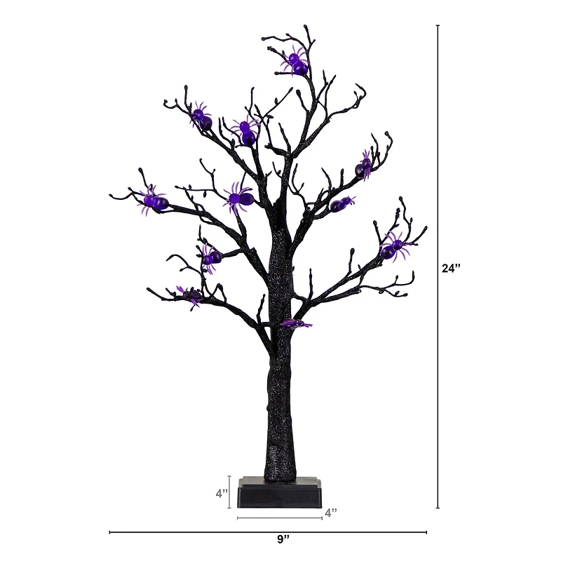 2ft. Pre-Lit Artificial Halloween Spider Twig Tree with 24 Purple LED Lights