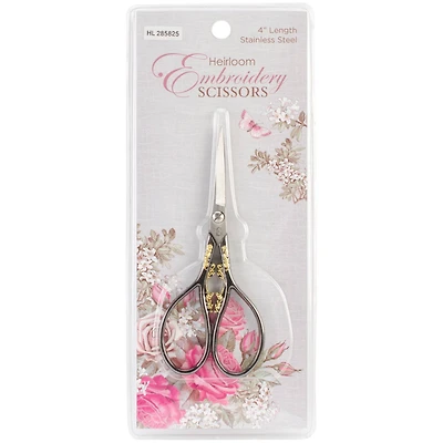 Sullivans 4" Gunmetal & Gold Heirloom Embroidery Scissors Teardrop Handle