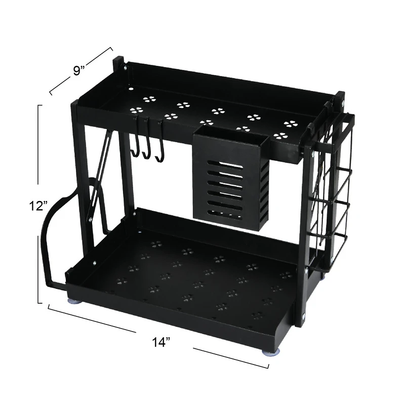 Household Essentials 12" Black Metal 2-Tier Countertop Caddy