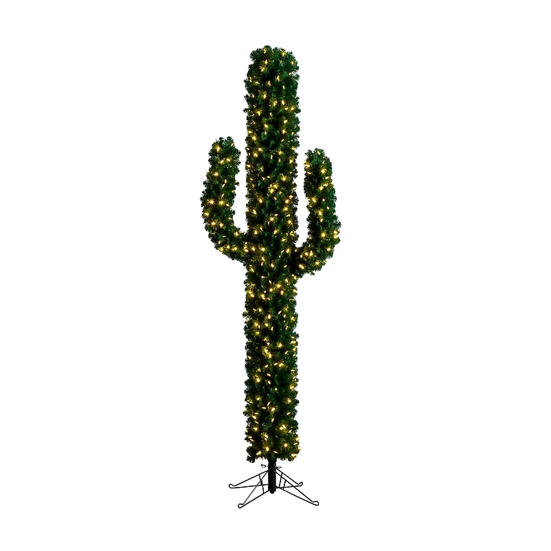 7ft. Pre-Lit Green Cactus Artificial Christmas Tree, Clear Micro LED Lights