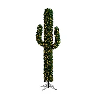 7ft. Pre-Lit Green Cactus Artificial Christmas Tree, Clear Micro LED Lights