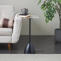 25.5" Black Metal Pedestal Accent Table with Clear Acrylic Tabletop