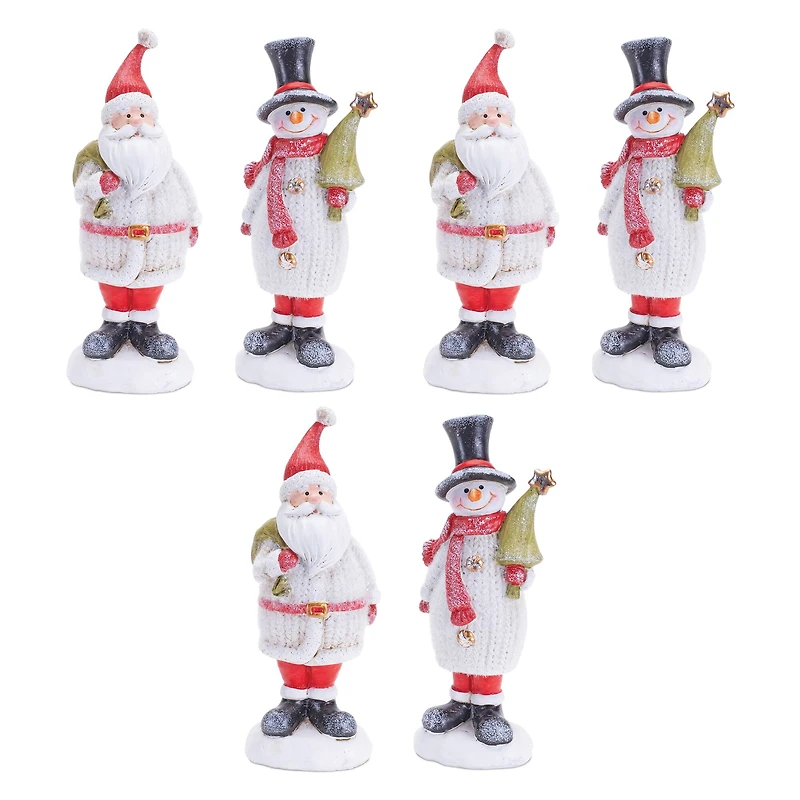 Glittered Sweater Santa & Snowman Figurines, Set of 2