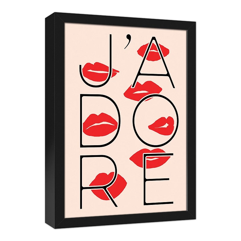 J'adore Lips Canvas Wall Art in Black Frame