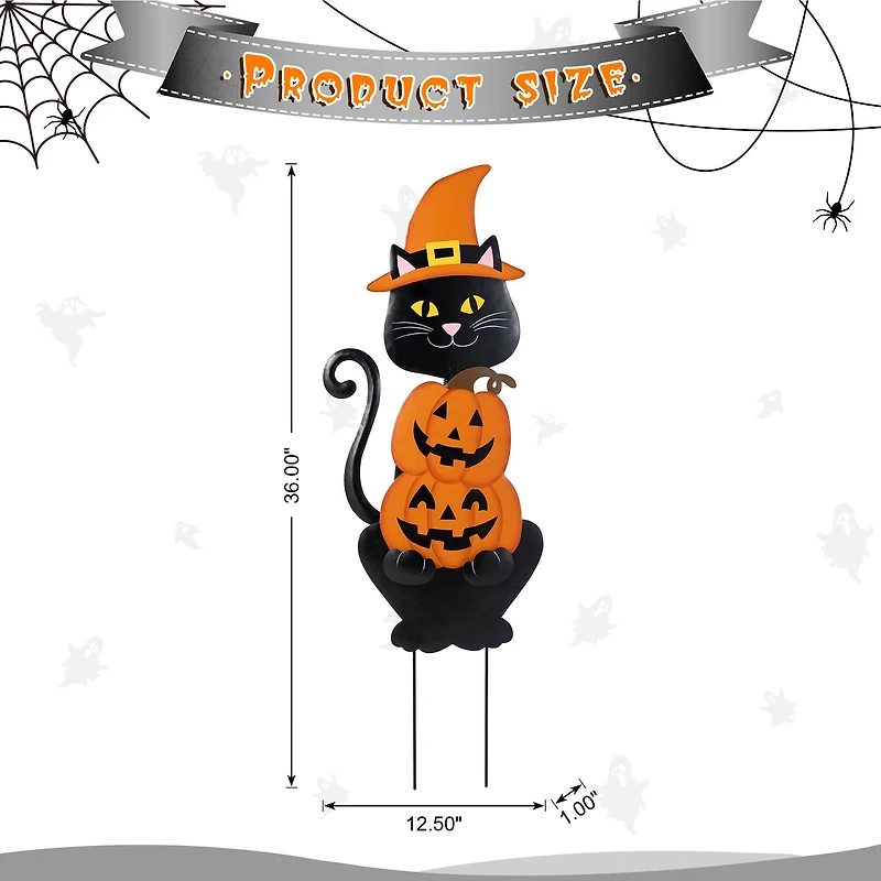 Glitzhome® 36"H Halloween Metal Black Cat with Spring Head and Stacked Pumpkin Yard Stake