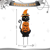 Glitzhome® 36"H Halloween Metal Black Cat with Spring Head and Stacked Pumpkin Yard Stake