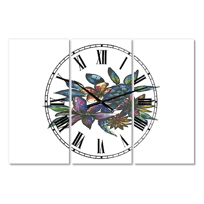 Designart 'Tropical Flowers Large Cottage Multipanel Wall Clock