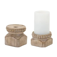 Beaded Wood Design Candle Holder Set, 3" & 4"