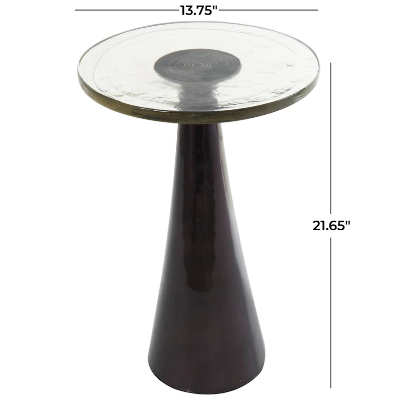 22" Black Aluminum Geometric Cone Accent Table with Textured Glass Tabletop