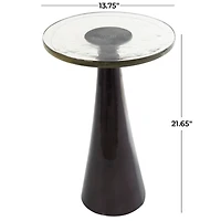 22" Black Aluminum Geometric Cone Accent Table with Textured Glass Tabletop