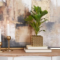 15" Glam Style Evergreen Artificial Foliage in Gold Porcelain Pot