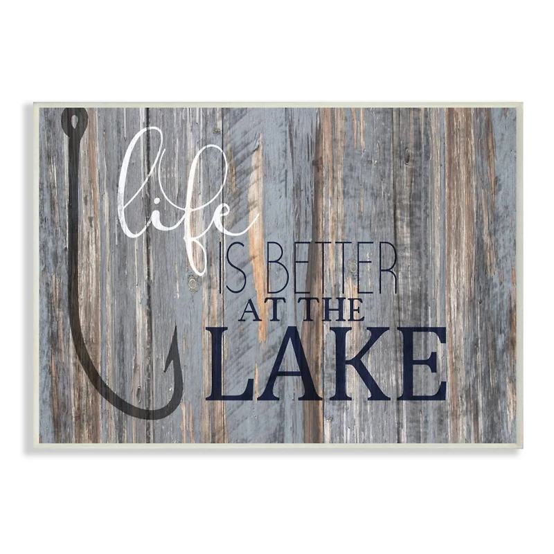 Stupell Industries Life Better Lake Quote Fish Lakehouse Cabin Nautical Phrase Wood Wall Plaque