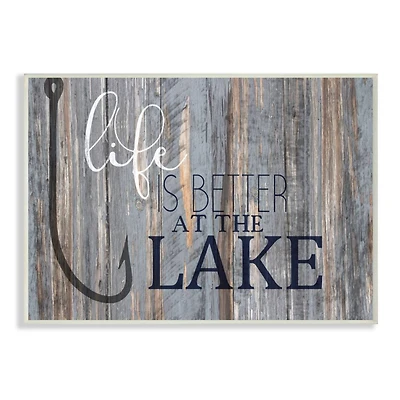 Stupell Industries Life Better Lake Quote Fish Lakehouse Cabin Nautical Phrase Wood Wall Plaque