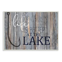 Stupell Industries Life Better Lake Quote Fish Lakehouse Cabin Nautical Phrase Wood Wall Plaque