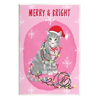 Stupell Industries Merry & Bright Christmas Cat Lights Wall Plaque Art