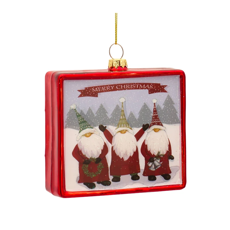 12 Pack 3.75" Merry Christmas Gnomes Glass Ornaments
