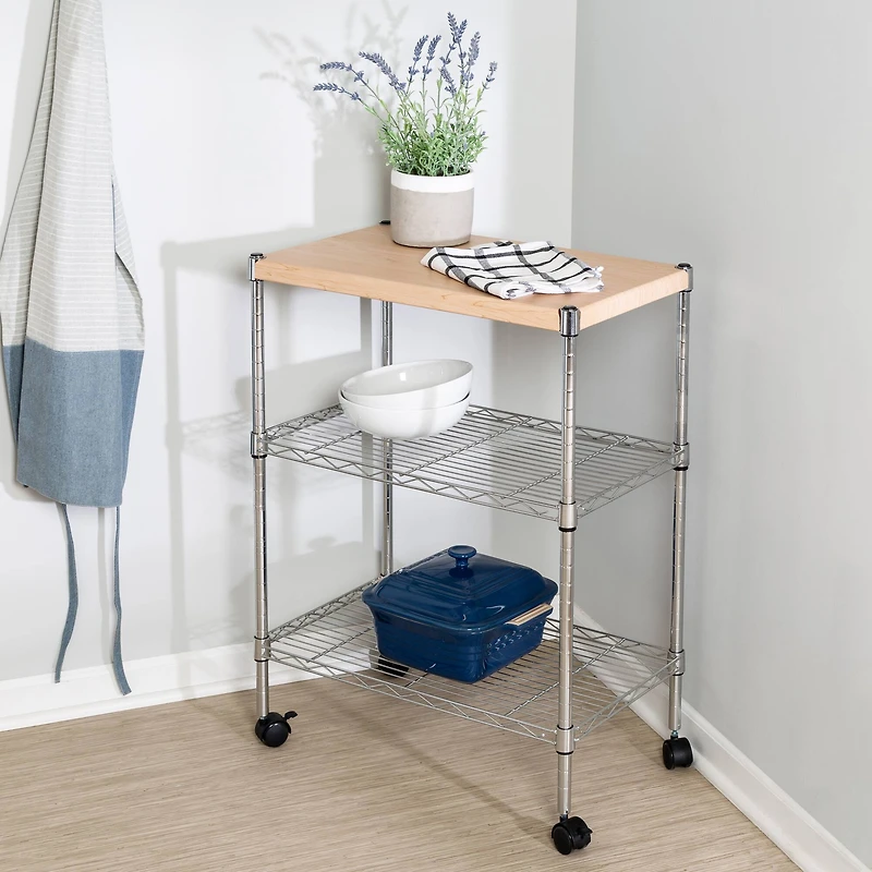 Honey Can Do Chrome/Wood Mini 3 Tier Dining Cart