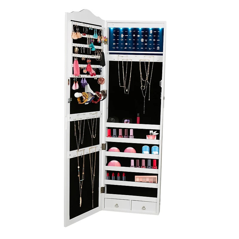 Mind Reader White Wall Mounted Full Length Mirror Jewelry Organizer