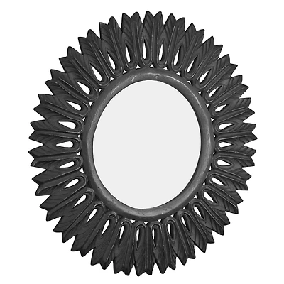American Art Décor™ 24" Black Hand-Carved Wood Medallion Sunburst Accent Mirror