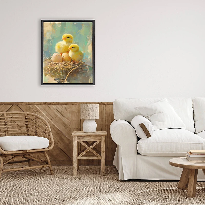 Stupell Industries Easter Chicks & Eggs Floating Frame Wall Art