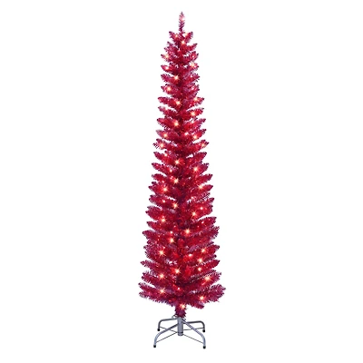 6ft. Pre-Lit Red Tinsel Artificial Tree, Clear Lights