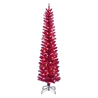 6ft. Pre-Lit Red Tinsel Artificial Tree, Clear Lights