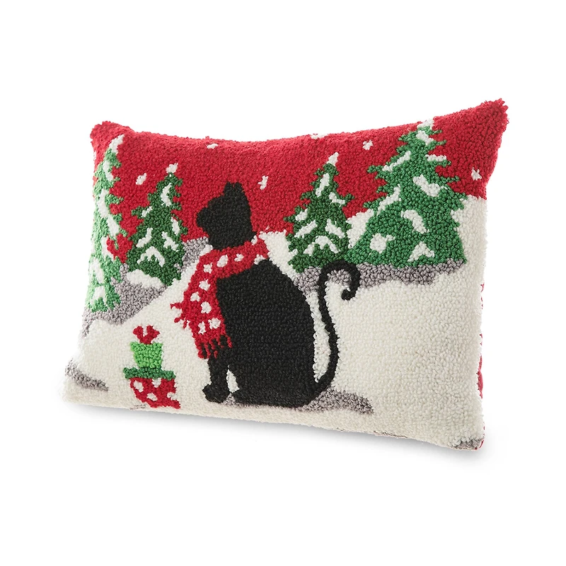 Glitzhome® Hooked Christmas Cat Pillow