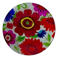 18'' Red and Blue Summer Flowers Hand Painted Glass Birdbath