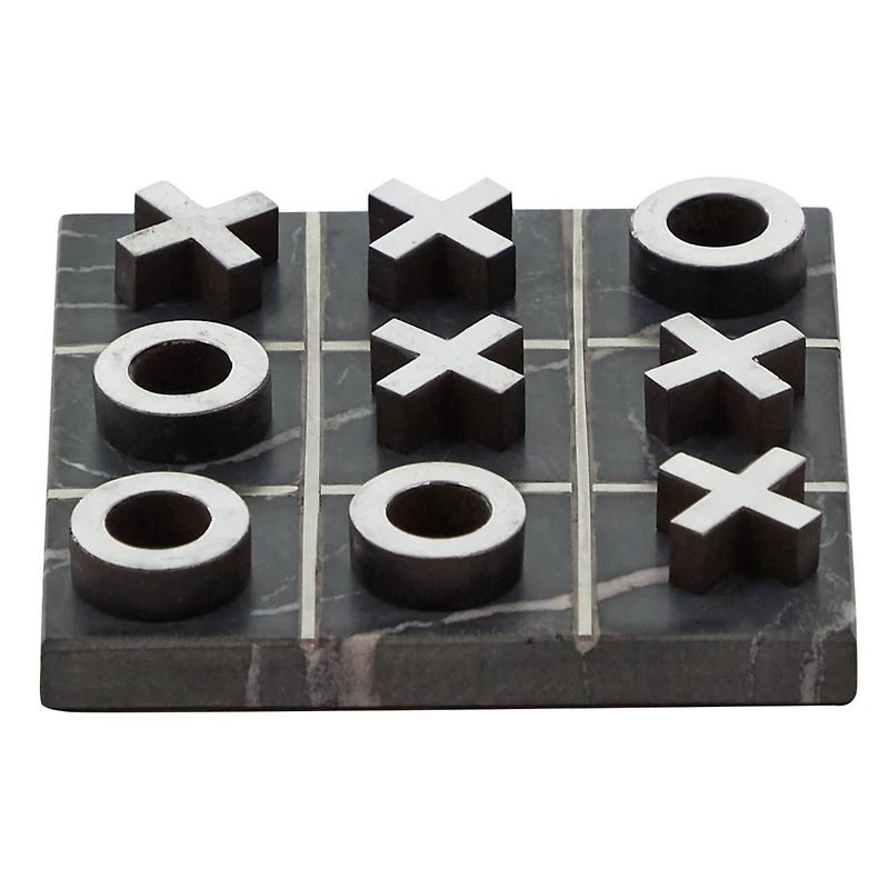 Black Marble & Aluminum Contemporary Tic-Tac-Toe Game Set