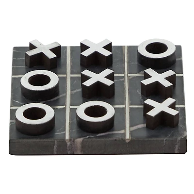 Black Marble & Aluminum Contemporary Tic-Tac-Toe Game Set