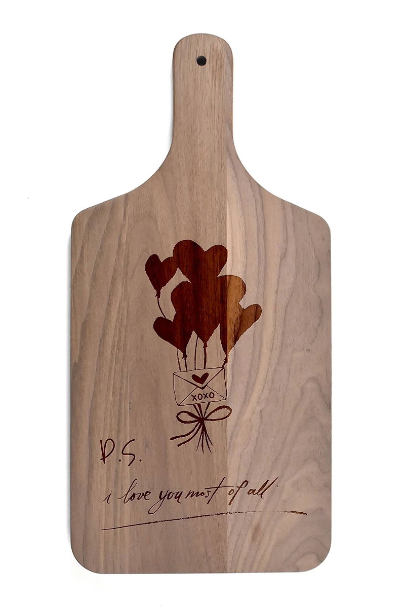 Valentines Balloons 8" x 17" Walnut Paddle Cutting Board