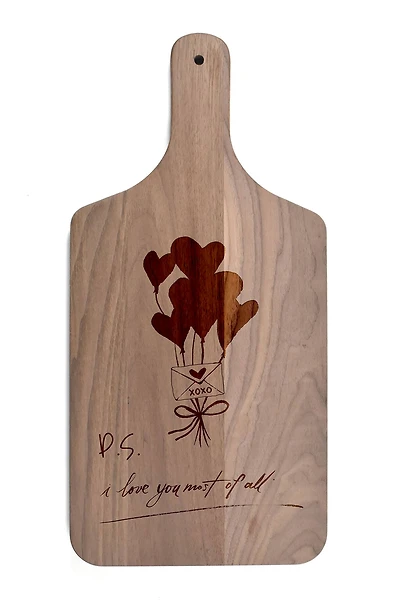 Valentines Balloons 8" x 17" Walnut Paddle Cutting Board