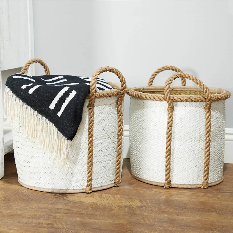 White Seagrass Coastal Storage Basket Set