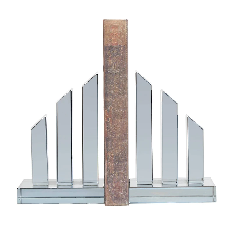 6" Silver Crystal Geometric Pyramid Bookends Set