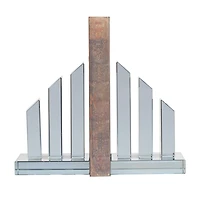 6" Silver Crystal Geometric Pyramid Bookends Set