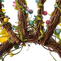 Glitzhome® 25" Easter Bunny Shaped Wreath with Eggs & Satin Ribbon Bow