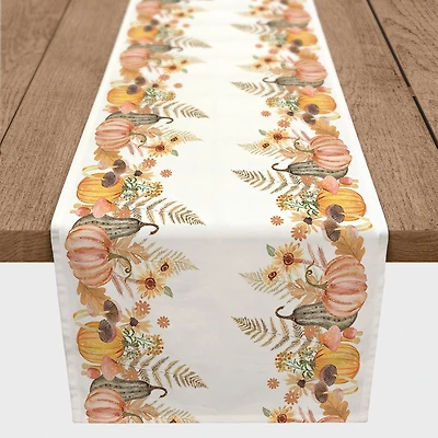 Watercolor Autumn Delights Border 16" x 72" Tablerunner