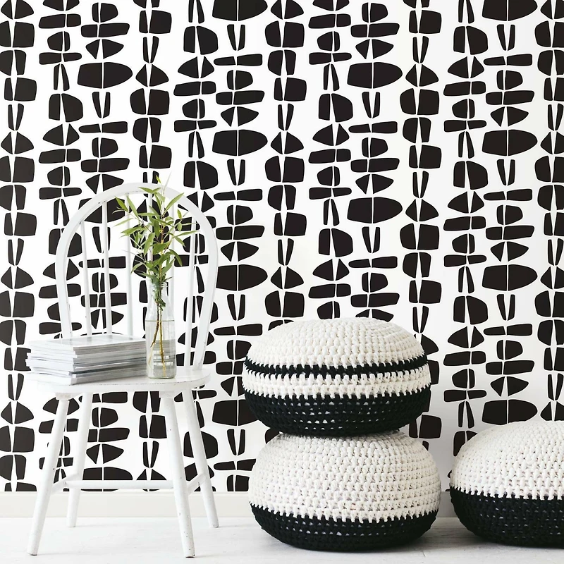 RoomMates Black Stacked Stones Peel & Stick Wallpaper