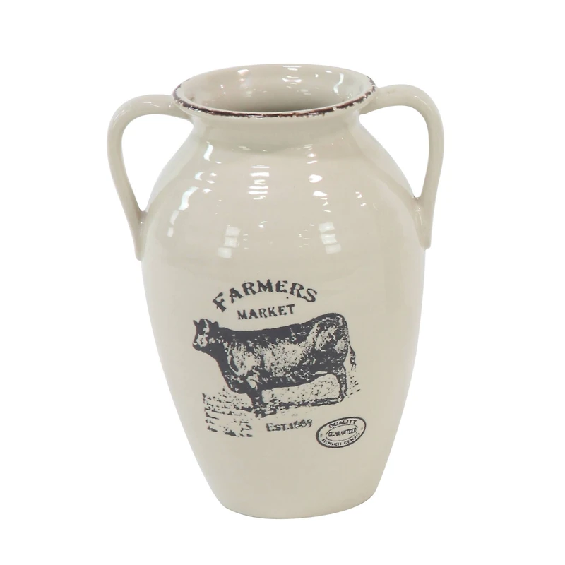 Set of 3 White Porcelain Farmhouse Vase, 8" x 10"