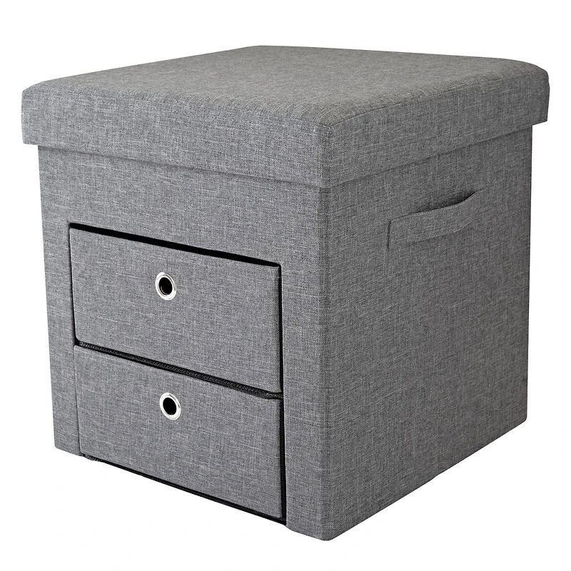 Simplify Gray 2 Drawer Collapsible Storage Ottoman