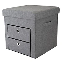 Simplify Gray 2 Drawer Collapsible Storage Ottoman