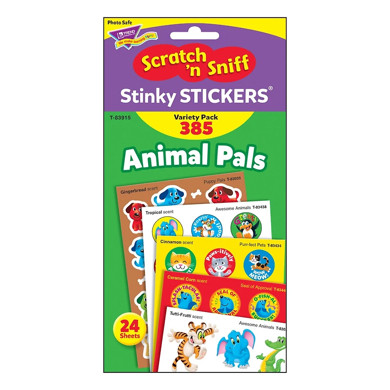 Trend Enterprises® Animal Pals Stinky Stickers® Variety Pack, 2 Packs of 385