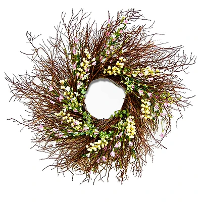 24" Spring Light Pink & Cream Forsythia Wreath